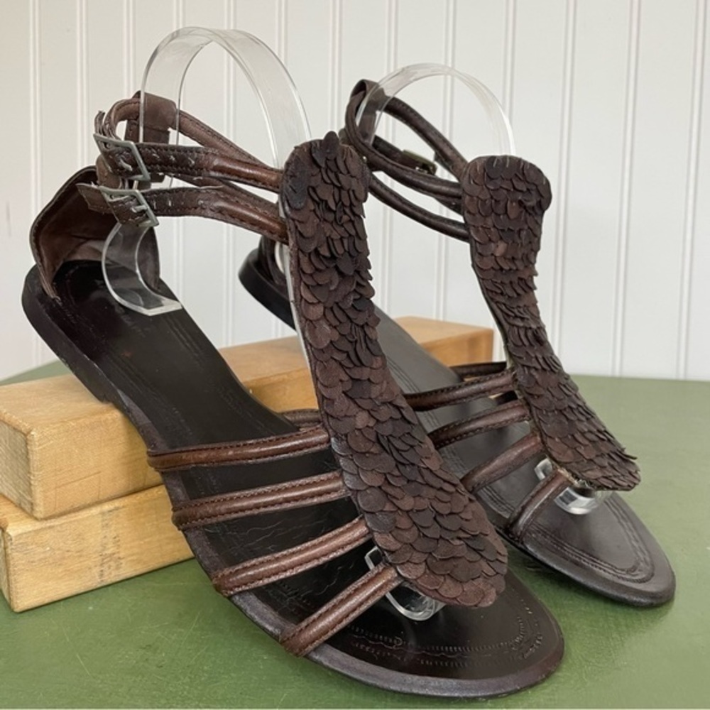 Antik Batik Hand Made Strappy Sandals w Ankle Straps in Chocolate Brown Leather